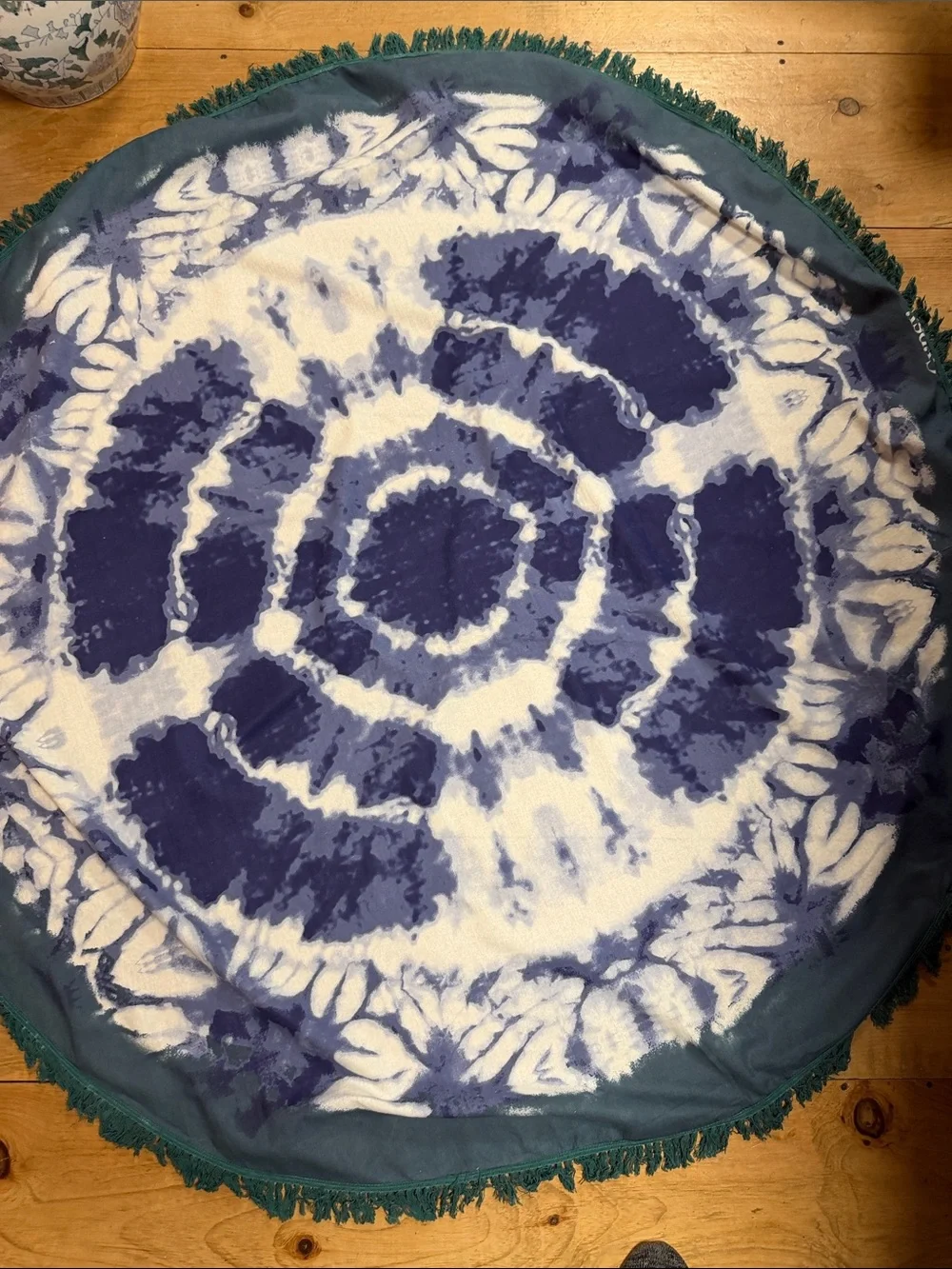 Gypsy 05 Boho Beach Tie Dye Roundie Blanket Throw, Green & Blue 100% Cotton